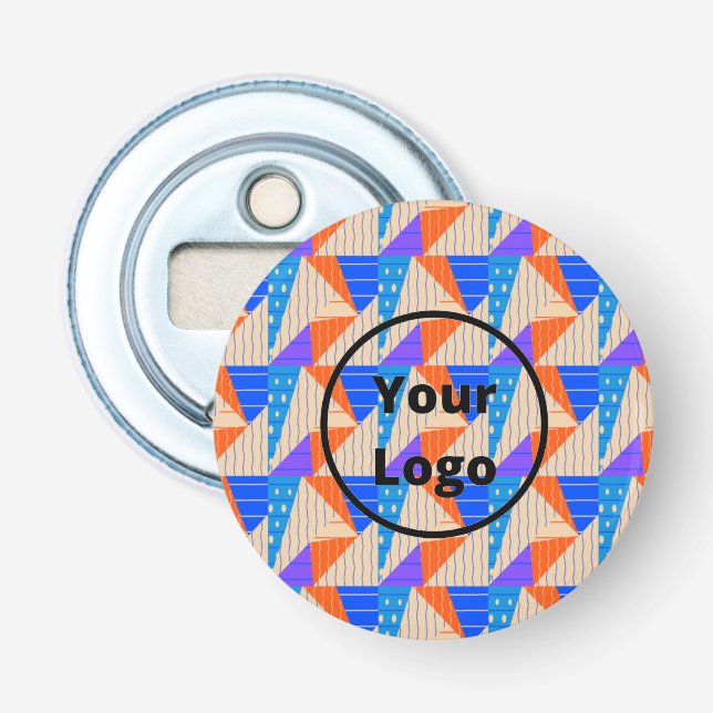 Retro colourful shapes on brown bottle opener (Front)