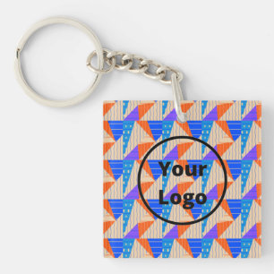 Retro colourful shapes on brown key ring