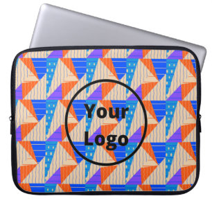 Retro colourful shapes on brown laptop sleeve
