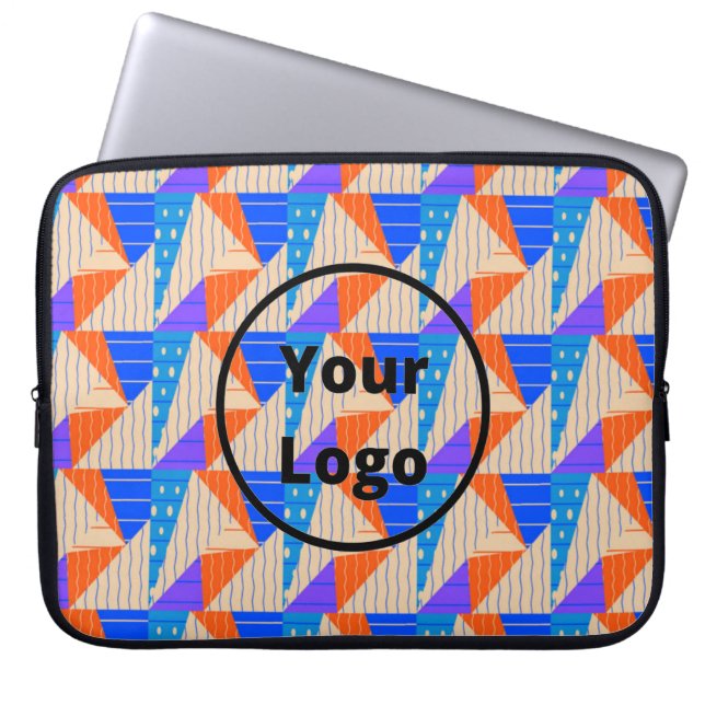 Retro colourful shapes on brown laptop sleeve (Front)