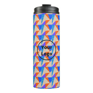 Retro colourful shapes on brown thermal tumbler