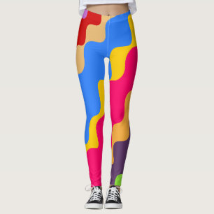 Retro colourful slanting wavy pattern  leggings