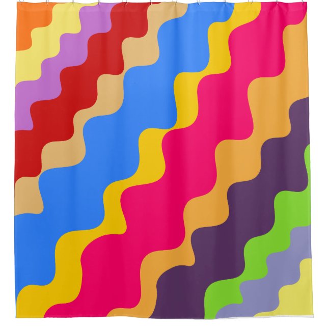 Retro colourful slanting wavy pattern  shower curtain (Front)