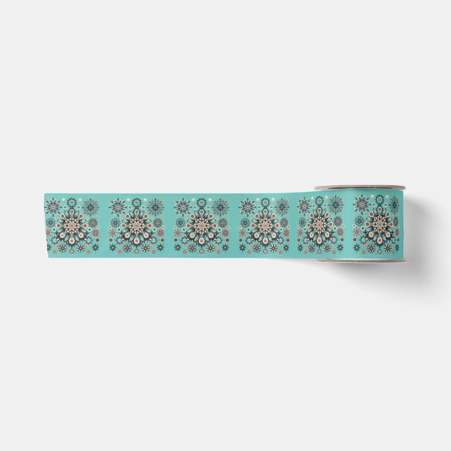 Retro Colourful Snowflake Winter Pattern Satin Ribbon (Front)