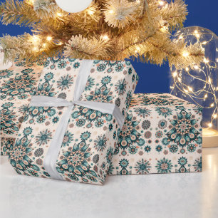 Retro Colourful Snowflake Winter Pattern Wrapping Paper