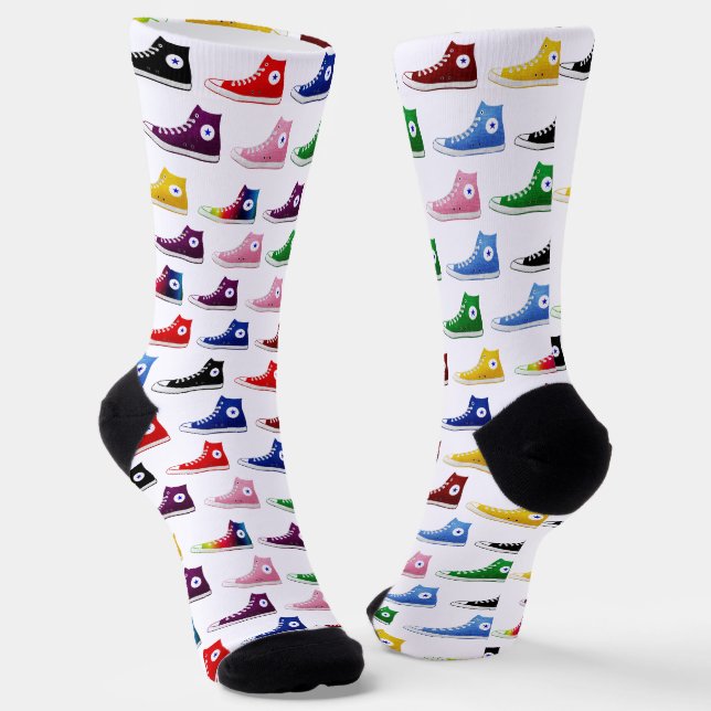 Retro Colourful Star Sneaker Footwear Pattern Socks (Angled)