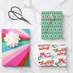 Retro Colourful Stripes, Patterns & Fonts Christma Wrapping Paper Sheet<br><div class="desc">Bright,  festive rainbow stripes with a retro font create the perfect holiday wrapping paper for all your pink Christmas wrapping needs! Customise or edit further clicking the "customise further" link and use the design tool to modify this template.  Need help personalising? Message me!</div>