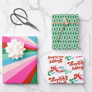 Retro Colourful Stripes, Patterns & Fonts Christma Wrapping Paper Sheet