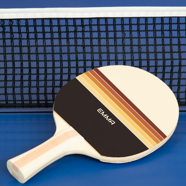 Retro Colourful Stripes Personalised Ping Pong Paddle (Insitu)