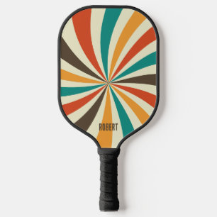 Retro Colourful Stripes  Script Minimalist Name Pickleball Paddle