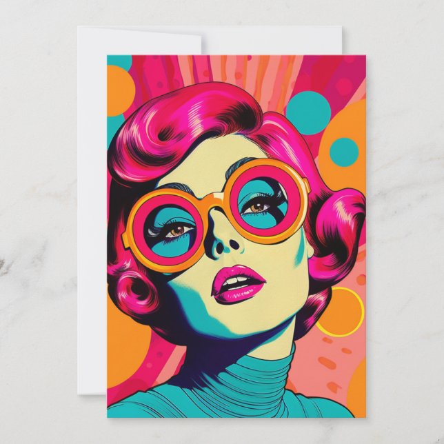 Retro colourful style invitation, woman invitation (Front)