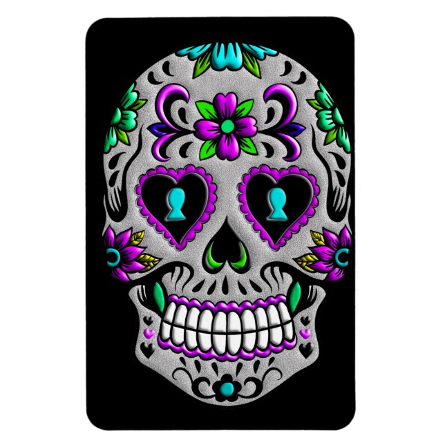 Retro Colourful Sugar Skull Magnet (Vertical)
