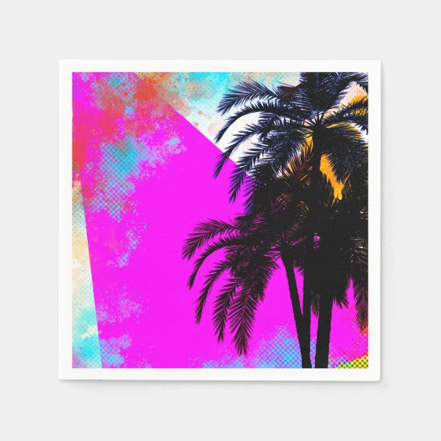 Retro Colourful Summertime Beach Party Palm Trees Napkin (Front)
