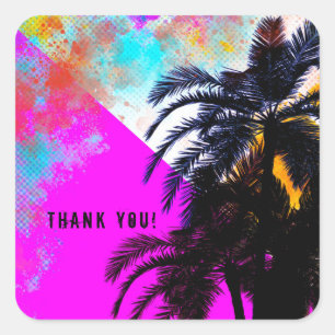Retro Colourful Summertime Beach Party Palm Trees Square Sticker