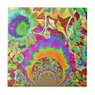 Retro colourful sunflower mandala tile