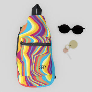 Retro Colourful Swirl Stripes Monogram Personalise Sling Bag