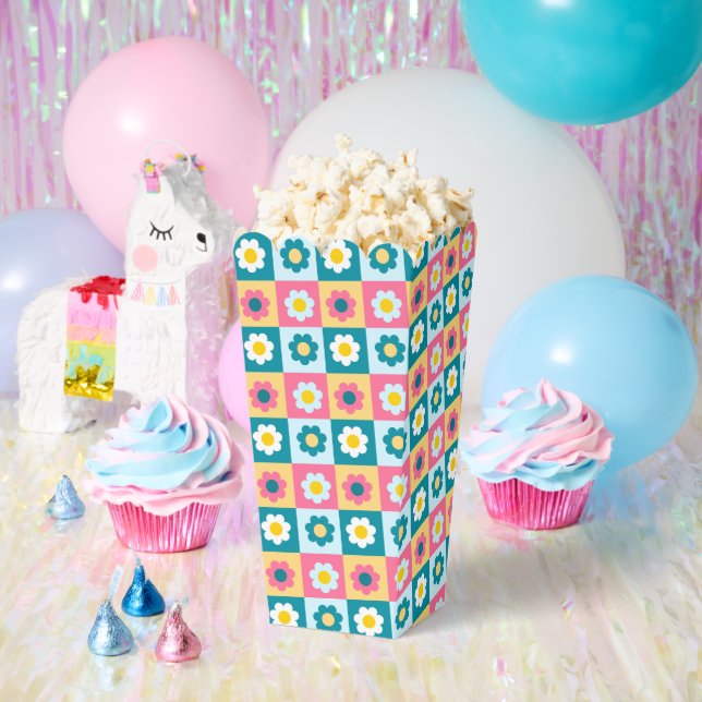 Retro Colourful Trendy Flowers Pattern Birthday pa Favour Box (Party)