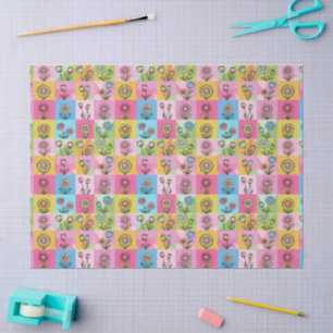 Retro Colourful trendy Flowers pattern Birthday pa Tissue Paper