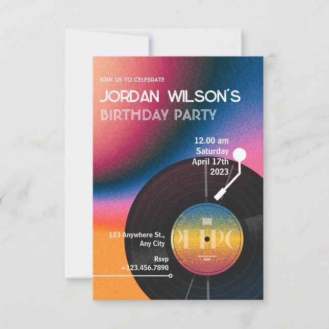Retro colourful Vinyl Invitation (Front)