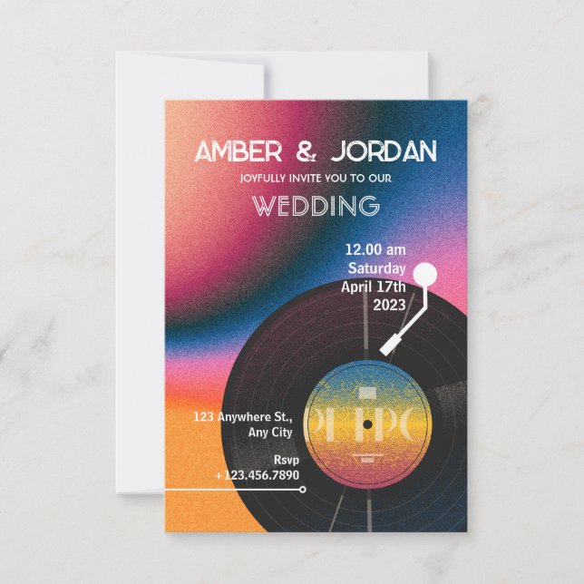 Retro colourful Vinyl wedding  Invitation (Front)