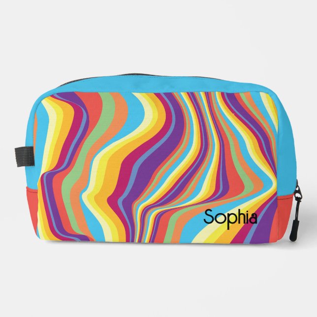Retro Colourful Warped Stripes Personalised Dopp Kit (Front)