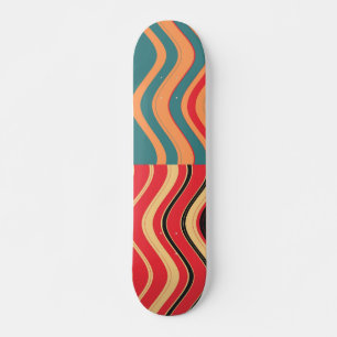 Retro Colourful Wave Stripes Decorative Art 3 Skateboard