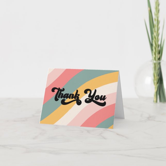 Retro Colourful Waves Thank You Card (Front)