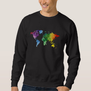 Retro Colourful World Map Cool Graphic Gift Summer Sweatshirt