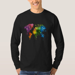Retro Colourful World Map Cool Graphic Gift Summer T-Shirt