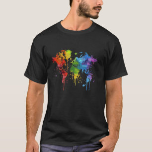 Retro Colourful World Map Cool Graphic Gift Summer T-Shirt