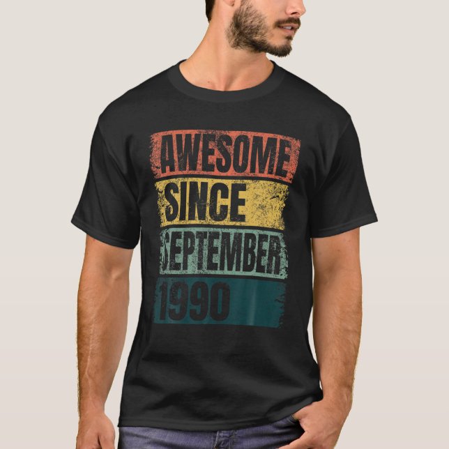 Retro Colours 30th Birthday Gift Awesome Since Sep T-Shirt (Front)
