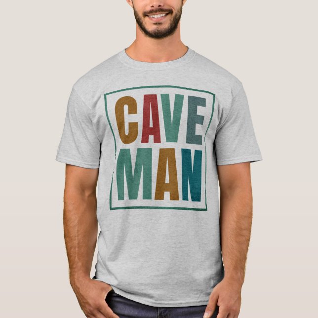 Retro Colours Cave Man Caver Climbing Lover T-Shirt (Front)