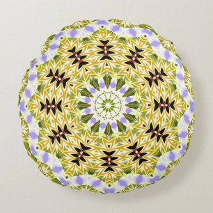 Retro colours circle mandala green colours round k cushion