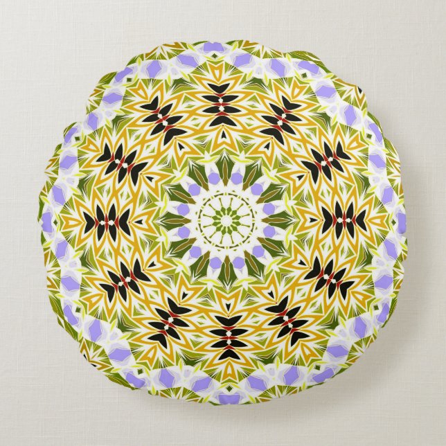 Retro colours circle mandala green colours round k round cushion (Front)