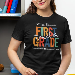 Retro Colours First Grade Teacher Add Name Tri-Blend Shirt