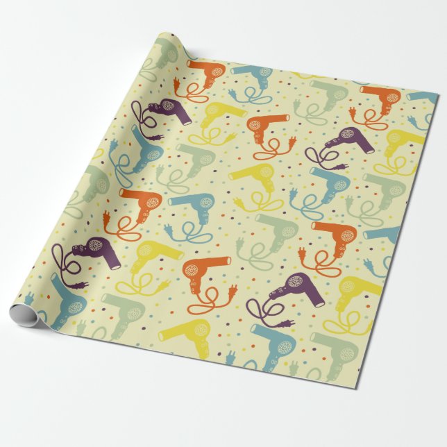Retro Colours Hairdryers Blow Dryers Patterned Wrapping Paper (Unrolled)