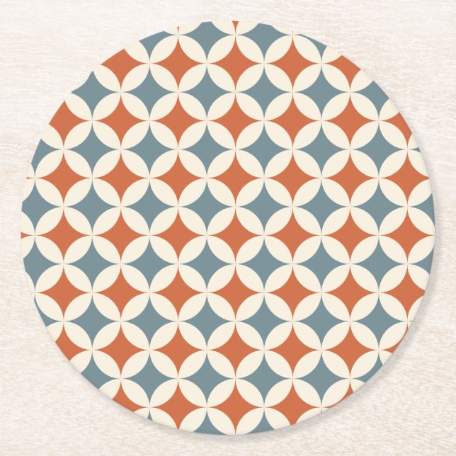 Retro Colours Mid Century Modern Circles Round Paper Coaster (Front)