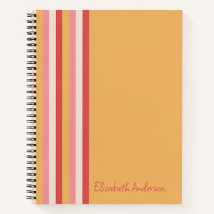 Retro Colours Orange Pink Gold Stripes Girls Name Notebook