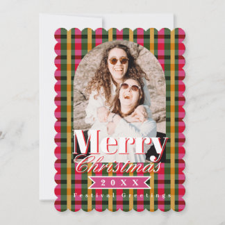Retro Colours Plaid Christmas Photo Holiday Card