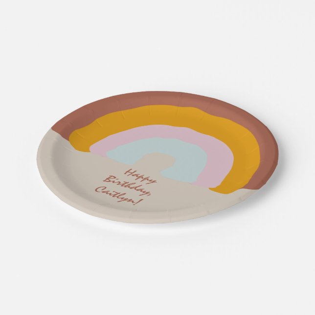 Retro Colours Rainbow Doodle Custom Message Paper Plate (Angled)