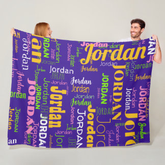 Retro Colours Repeating Name Purple Yellow Green Fleece Blanket