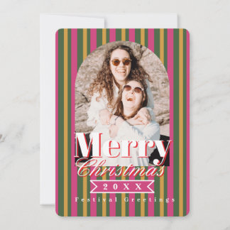 Retro Colours Stripes Christmas Photo Holiday Card