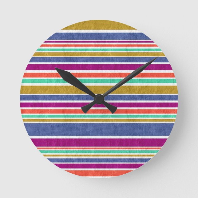 Retro Colours Textured Look Stripes Round Clock (Front)