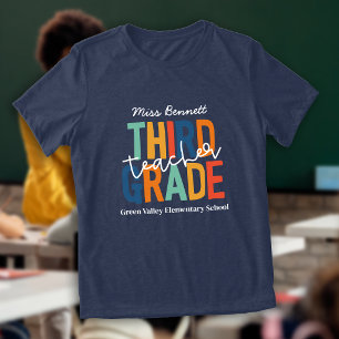 Retro Colours Third Grade Teacher Add Name Tri-Blend Shirt