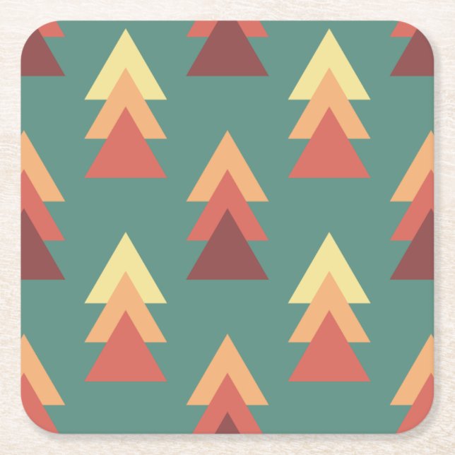 Retro Colours Triangles Square Paper Coaster (Front)