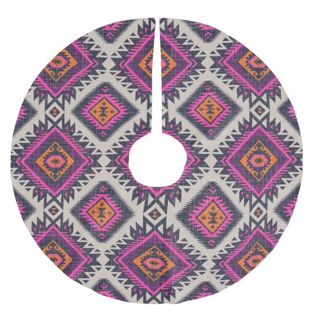 Retro colours, tribal Navajo design. Brushed Polyester Tree Skirt (Front)