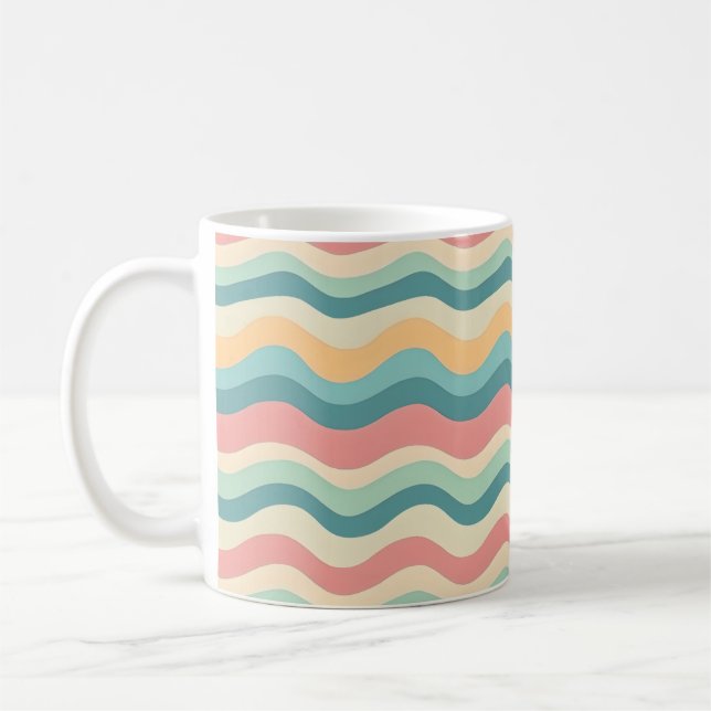 Retro Colours Wave Boho Style Abstract Patterns Coffee Mug (Left)