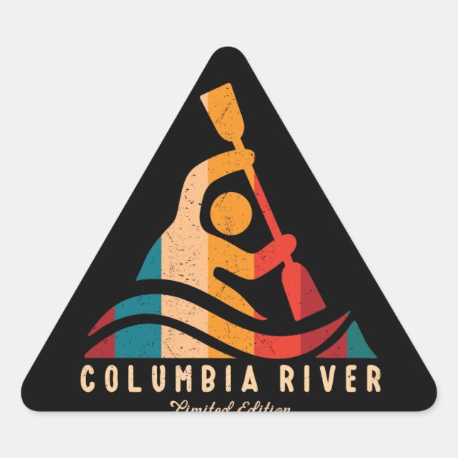 Retro Columbia River Kayaking Triangle Sticker (Front)