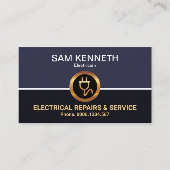 Retro Column Faux Gold Power Plug Electrician Business Card (Front)