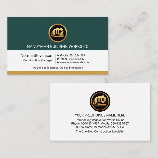 Retro Column Layers Home Renovations Business Card (Front/Back)